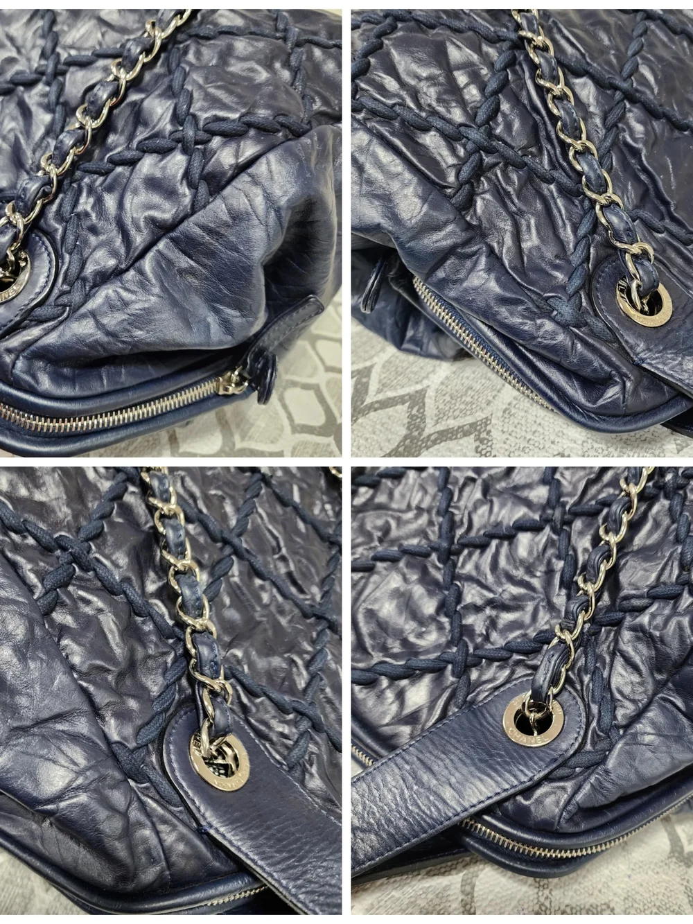 CHANEL Ultra Stitch Leather Bowling Bag Navy Blue